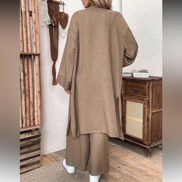 Elegant Navy Blue Women's Pants & Kimono Set - Picture 4 of 16